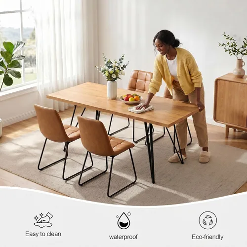 Vista 6 de HIPIHOM Mesa de comedor extensible para 4-6, de 55 a 71 pulgadas para espacios pequeños Mesa de roble