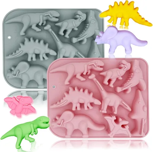 Vista 13 de Paquete de 2 moldes de silicona de dinosaurio con 12 cavidades 3D con temática de dinosaurios para hornear, herramienta de horneado para pastel