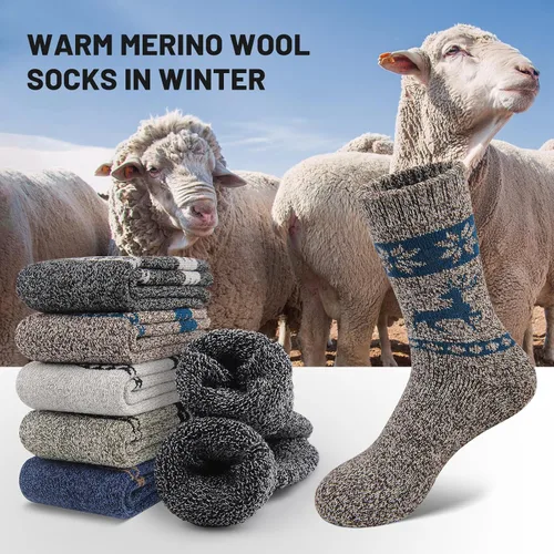 Vista 3 de SIMIYA 5 pares de calcetines de lana merino para hombre, súper gruesos, calcetines de senderismo térmicos de lana para clima frío