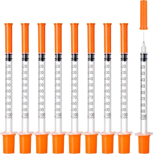 Vista 9 de Jeringas U-100, 31G 5/16" (8mm) 0.0 fl oz/cc jeringa desechable, embalaje individual, paquete de 30