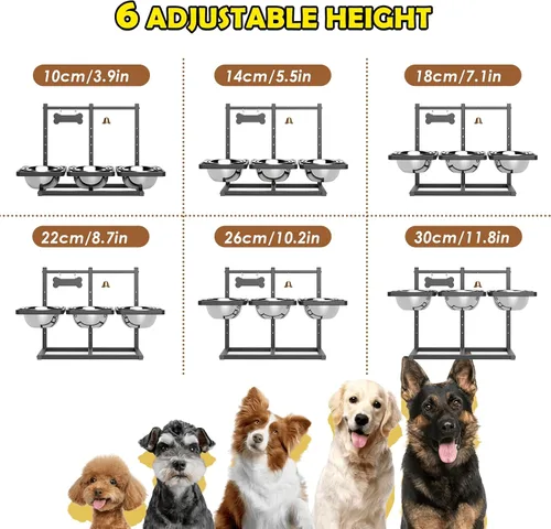 Vista 4 de Soporte elevado para perros medianos y grandes con comedero lento y tapete, altura ajustable de 3.9, 5.5, 7.1, 8.7, 10.2, 11.8 pulgadas, comederos