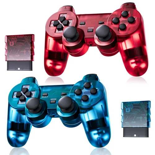 Vista 8 de Burcica Wireless Controller for PS-2 Play 2 Double Vibration 2 - ClearRed and ClearPurple