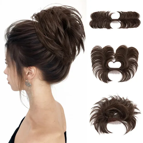 Vista 12 de Peine de moño desordenado con clip lateral para mujer, corto, natural, lacio, versátil, ajustable, fácil de peinar, (rubio ceniza-C)