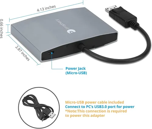 Vista 3 de gofanco Prophecy Adaptador DisplayPort 1x3 DisplayPort 1.2 a 3 puertos – DP a Triple DisplayPort MST Hub con modo de pantalla extendida – 4K @30Hz