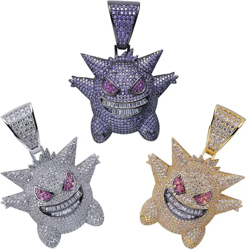 Vista 2 de ICE JEWELRY Hip Hop Iced Out - Collar con colgante de gengar de diamantes de imitación chapado en oro de 18 quilates, Circonita, Circonia cúbica