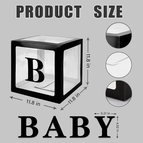 Vista 2 de CJT Cajas de bebé con letras para baby shower, cajas de bloque transparentes para decoración de baby shower, caja de globo transparente para fiesta