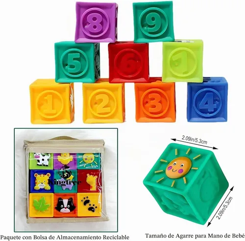 Vista 9 de Kingtree Bloques para bebés, 9 piezas de bloques de construcción suaves para bebés de más de 6 meses, juego de bloques educativos de dentición