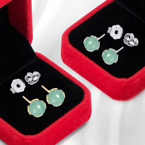 Vista 71 de Jade Earrings Studs,Green Jade Earrings for Women,925 Sterling Silver Earrings Studs for Sensitive Ears,Handmade Jade Earrings for Birthday