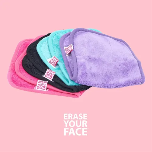 Vista 7 de Erase Your Face, paños desmaquillantes, negro, azul, rosa, morado