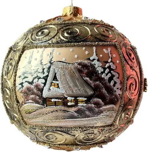 Vista 22 de Adorno de Navidad de Polish Gallery, Explosión Invernal, Bola de Vidrio Soplado (Oro, 6-pulgadas Ø/150mm)