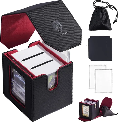 Vista 8 de MTG Caja de Mazo para Commander Display, Estuche de Mazo de Cartas que Cabe 100 Cartas con Doble Funda, Caja de Almacenamiento de Cuero Magic Negro