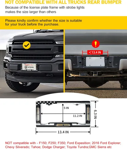 Vista 5 de Xprite Luz estroboscópica de matrícula de 36 LED, luces estroboscópicas delanteras/traseras con bandera de EE. UU., 22 modos de parpadeo, luz