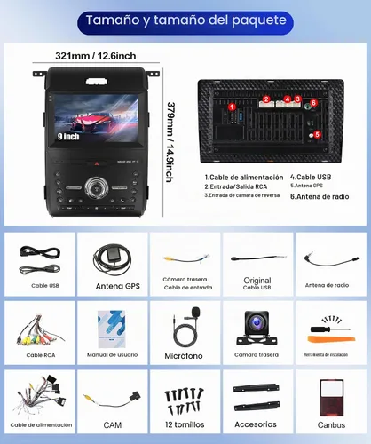 Vista 9 de Para Ford F150 2013-2014 Android 15 Estéreo de coche 9 pulgadas pantalla táctil 2G+64G con CarPlay inalámbrico Android Auto Mirror Link 26UI