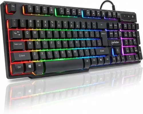 Vista 13 de Manhattan Teclado de computadora con cable – Teclado negro básico – con cable USB-A de 4.5 pies, 104 teclas, soportes plegables – Compatible