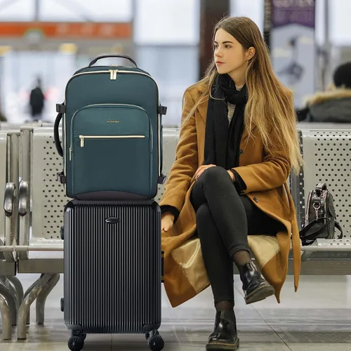 Vista 9 de LOVEVOOK Mochila de viaje grande de 40L para mujeres y hombres, mochila de transporte de 17 pulgadas para viajar en avión, bolsa de viaje