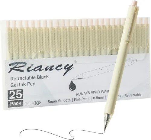 Vista 14 de Paquete de 12 bolígrafos de gel color beige crema, bonitos bolígrafos retráctiles estéticos de tinta negra neutra, punta fina de 0.020 in, secado