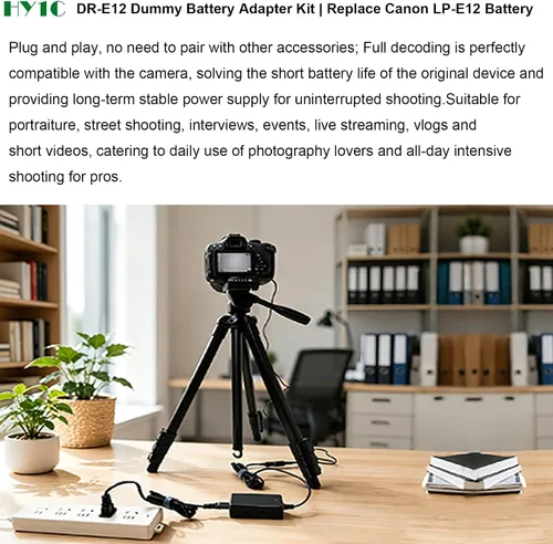 Vista 3 de DR-E12 Acoplador DC LP-E12 Batería ficticia ACK-E12 Kit adaptador de corriente de CA Para cámaras Canon EOS M50, EOS M50 Mark II, EOS M200, EOS