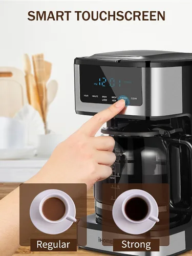 Vista 6 de Ihomekee Cafetera, Cafetera de Goteo Programable de 12 Tazas, Máquina de Café de Goteo Regular y Fuerte con Función de Café Helado para Hogar