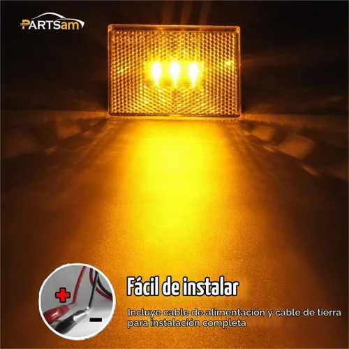 Vista 4 de Partsam 4 luces de marcador lateral ámbar para remolque RV con reflector reflejo, luces LED rectangulares de 2-4/5 pulgadas para remolque