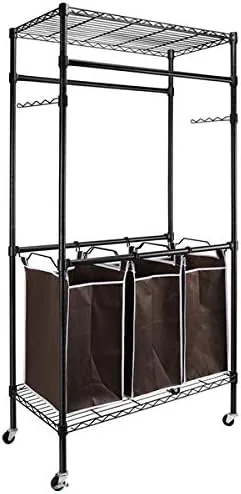 Vista 8 de HopeHope Perchero para colgar ropa, perchero plegable con ruedas, altura ajustable. Clasificador de ropa de 3 bolsas