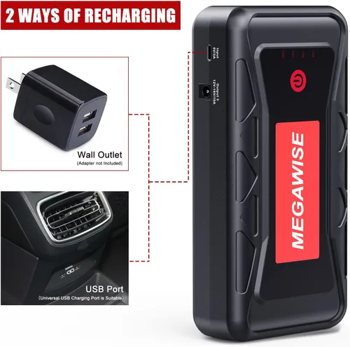 Vista 5 de MEGAWISE 2500A Peak 21800mAh - Batería de arranque portátil para coche (hasta 8.0L Gas/6.5L motores diésel) 12V Paquete de alimentación portátil