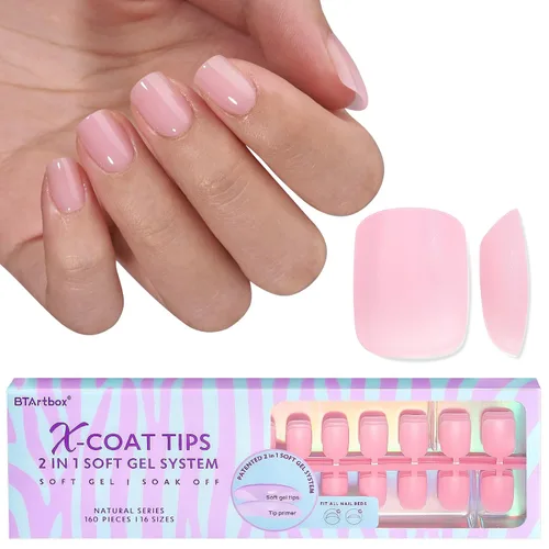 Vista 10 de BTArtboxs XCOATTIPS - Uñas postizas a presión, color marrón, gel suave, almendra corta, 160 unidades Lamp-Curable, 4-Week Wear, Salon Quality