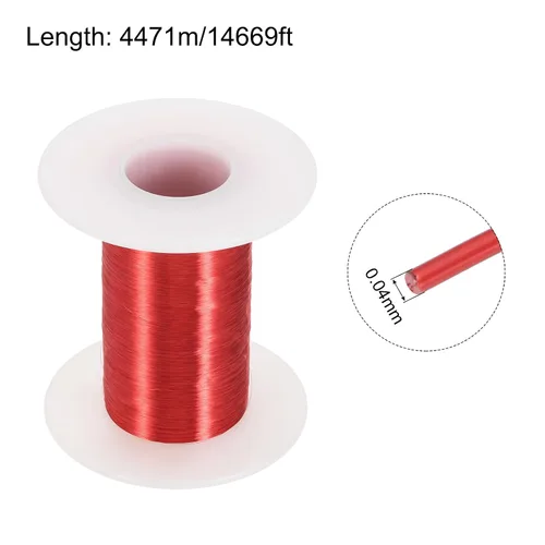 Vista 2 de MECCANIXITY - Alambre magnético de calibre 46 AWG - 0.04mm Hilo de cobre esmaltado - Bobina de alambre magnético de 14669 pies (4471m) - 50g Grado F