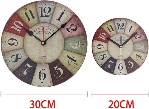 Vista 5 de Timelike Reloj de pared de madera de MDF, estilo retro, estilo retro, estilo rústico, estilo retro, reloj de pared de cuarzo (8 pulgadas, colorido)