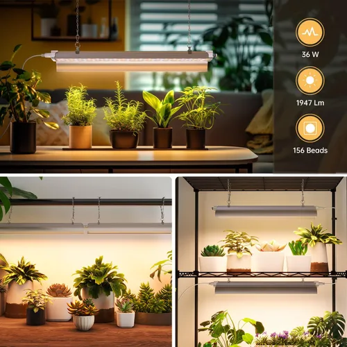 Vista 2 de Luz de cultivo colgante de 1.4 pies para plantas de interior, espectro completo con LED rojo de 660 nm, lámpara de cultivo T5 2020T, lámpara
