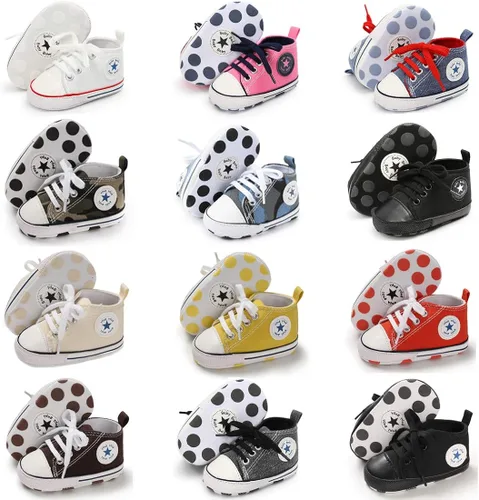 Vista 2 de KIDSUN zapatos deportivos altos hasta el tobillo para bebés, niños y niñas con suela antideslizante, suaves, para recién nacidos, zapatos