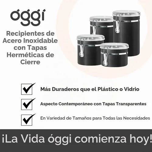 Vista 7 de Oggi Recipiente de cocina de acero inoxidable de 26 onzas líquidas, negro - Tapa hermética con cierre, parte superior transparente - Ideal