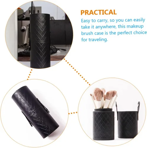 Vista 7 de PartyKindom Portable Makeup Brush Organizer Capacity Pu Brush Bucket for Cosmetics Storage Stylish Pattern Makeup Tool Holder for Travel and Home Use