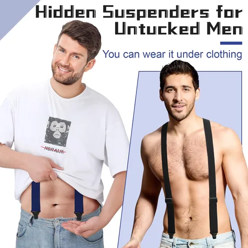 Vista 2 de Janmercy 2 piezas de tirantes para debajo de la ropa para hombres, tirantes de aeropuerto, clips de plástico, para senderismo, tirantes ocultos