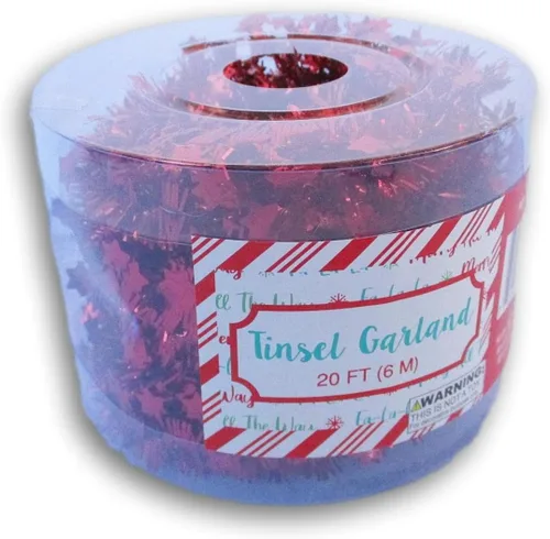 Vista 2 de Guirnalda decorativa con alambre de oropel y estrellas de Navidad, 20 pies (rojo)