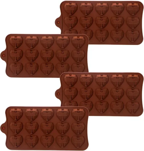 Vista 9 de Moldes de silicona para chocolate pequeños con forma de corazón de diamante, 4 paquetes (4 x 15 cavidades), para hornear bombas de chocolate, mini