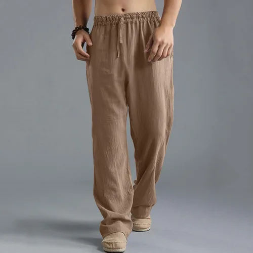 Vista 2 de Shiyingl Men's Sweatpants Casual Loose Fit Wide Leg Linen Pants Comfy Stretch Tech Pant Full Length Trouser with Drawstring