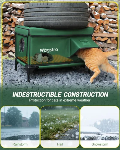 Vista 3 de Casa calefaccionada para gatos de exterior, casa calefaccionada aislada resistente a la intemperie para gatos de exterior con aleros impermeables