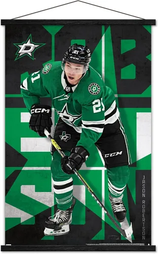 Vista 15 de Trends International NHL Dallas Stars - Póster de pared de Jason Robertson 23, 22.37 x 34.00 pulgadas, paquete de impresión y colgador de madera