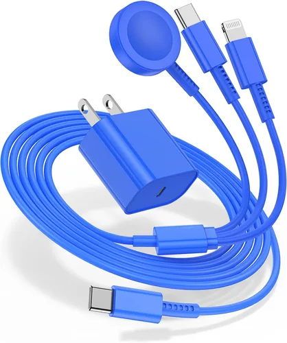 Vista 9 de Cargador para Apple Watch de carga rápida, cable de carga múltiple 3 en 1 con cargador USB C de 20 W, cable de carga iWatch de 6 pies para iWatch