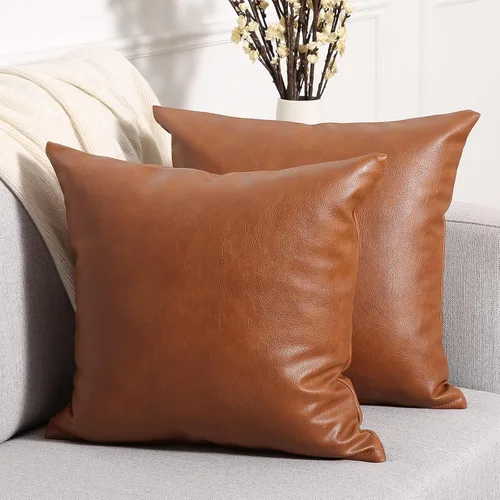 Vista 7 de Yaertun Juego de 2 fundas de almohada decorativas de piel sintética modernas y sólidas para exteriores, fundas de almohada de lujo para sofá, cama