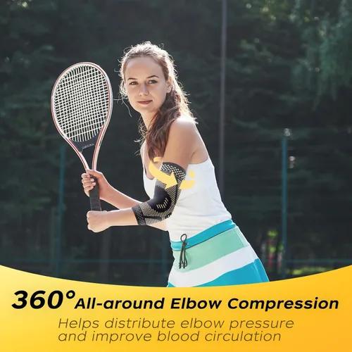 Vista 5 de INDEEMAX Manga de compresión de codo de cobre, 1 par, codera de tenis para hombres y mujeres, envolturas de soporte para codo para artritis