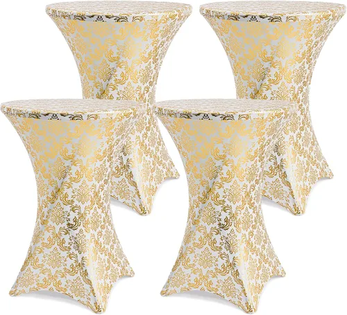 Vista 10 de ANMINY Fundas de mesa de cóctel de 24 x 43 pulgadas, fundas de mesa con estampado de lámina dorada, fundas de mesa de elastano ajustables para barra