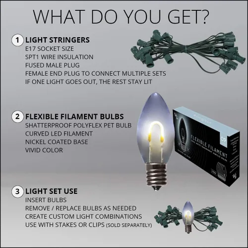 Vista 6 de Wintergreen Lighting - Luces navideñas inastillables FlexFilament LED C9