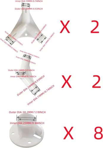 Vista 3 de 20 piezas de repuestos blancos para accesorios de toldo que se adaptan solo a postes con diámetro interior de 25mm/19mm, patas de carpa de patio
