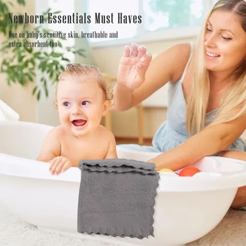 Vista 5 de Cute Castle Toallas ultrasuaves para bebé, paquete de 16 unidades, 9 x 9 pulgadas, suaves con la piel sensible para cara y cuerpo, felpa, ropa