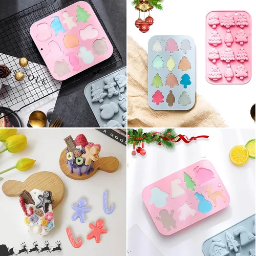Vista 3 de Paquete de 3 moldes de silicona para hornear navideños, moldes de silicona navideños con forma de árbol de Navidad, moldes para jabón y dulces