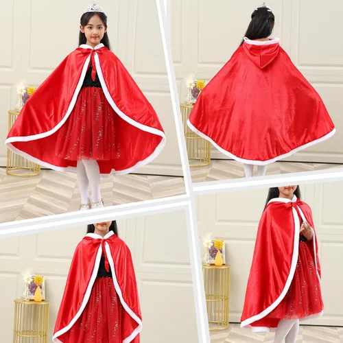 Vista 2 de Century Star Capa de princesa de piel para niña con capucha para niñas pequeñas, disfraz de Navidad y Halloween