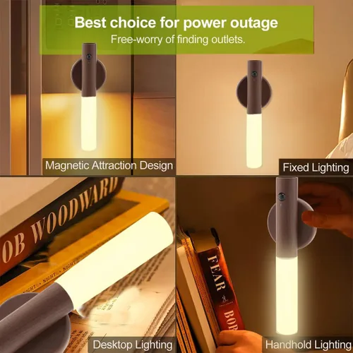 Vista 5 de Luces nocturnas con sensor de movimiento de madera LANDGOO Aplique de pared con pilas inalámbrico recargable LED para pasillo de cuerpo magnético
