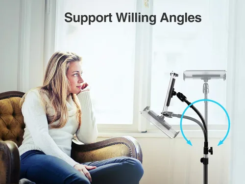Vista 5 de elitehood Soporte de trípode de metal para iPad y soporte ajustable de 72 pulgadas con cuello de cisne para tableta, soporte de piso de aluminio