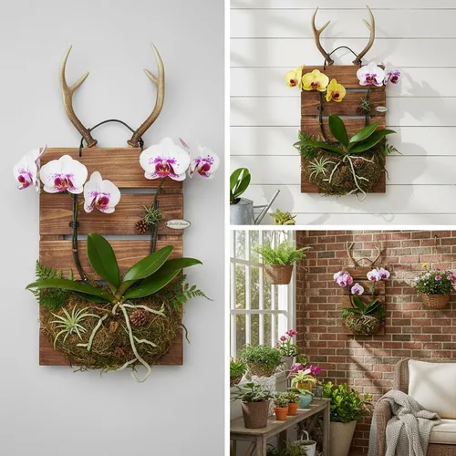 Vista 8 de Kit de tablero de montaje para helecho Staghorn Dranvosk, maceta de pared de madera, soporte colgante para plantas verticales, Platycerium